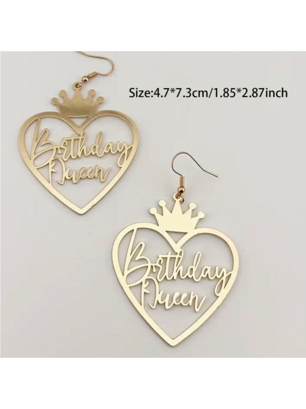 NEW 18k Gold Plated BIRTHDAY QUEEN Gold Dangle Earrings $28 Gold Tone - Picture 5 of 5